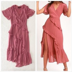 Lulu's Pink Ruffle Midi Dress